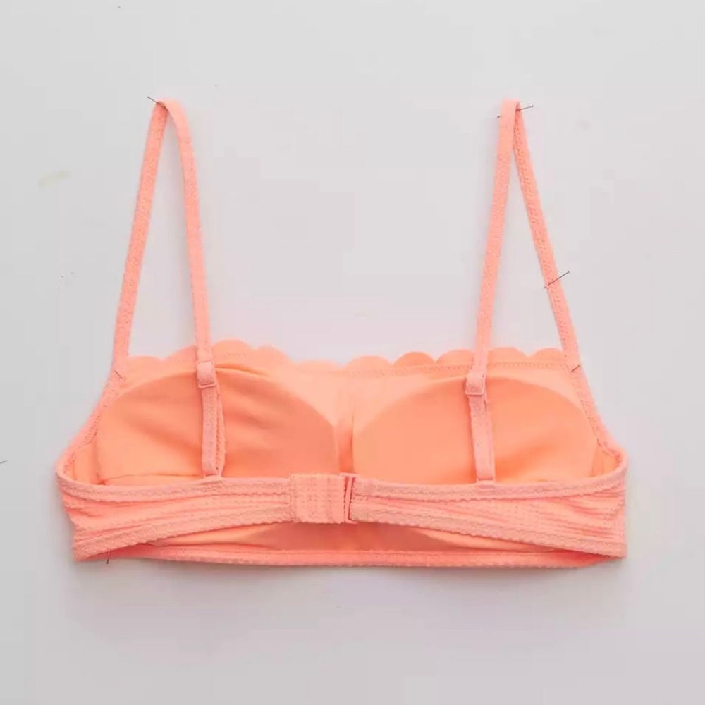 New Aerie Waffle Fabric Bandeau Bikini Swim Top Scalloped Haute Coral - Picture 4 of 6